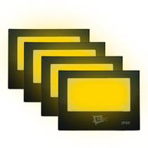Kit 4 Refletor Led Luz Amarela 200w A Prova De Água IP66 Jardim 3000k Decoração Iluminação Garagem