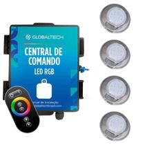 Kit 4 Refletor LED Piscina RGB 9W Inox + Central Touch