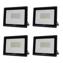 Kit 4 Refletor Led Slim 100W Prova Dágua Preto Bivolt 3000K Kit 4 Refletor Led Slim 100W Prova Dágua Preto Bivolt 3000K