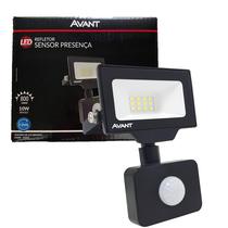 Kit 4 Refletor Sensor Presença 10W Branco Frio 6500K Fotocelula