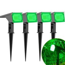 Kit 4 Refletor Solar Jardim 6 Leds Verde Amarela 10x Mais Forte Luminária Spot Jardim Sem Fio