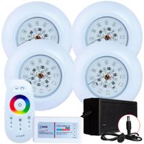 Kit 4 Refletores Led 18w RGB ABS e Comando para Iluminação Piscina