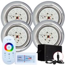 Kit 4 Refletores Led 18w RGB Inox e Comando para Iluminação Piscina Kit 4 Refletores Led 18w RGB Inox e Comando para Iluminação Piscina