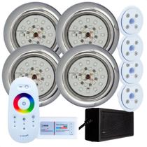Kit 4 Refletores Led 18w RGB Inox e Comando para Iluminação Piscina Vinil Kit 4 Refletores Led 18w RGB Inox e Comando para Iluminação Piscina Vinil