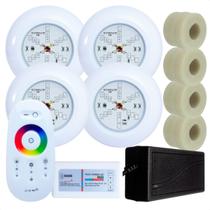 Kit 4 Refletores Led 6w RGB ABS e Adaptadores Cano 50mm e Comando para Iluminação Piscina