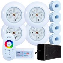 Kit 4 Refletores Led 6w RGB ABS e Comando para Iluminação Piscina Fibra