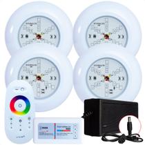 Kit 4 Refletores Led 6w RGB ABS e Comando para Iluminação Piscina