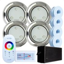Kit 4 Refletores Led 6w RGB Inox S e Comando para Iluminação Piscina Fibra Kit 4 Refletores Led 6w RGB Inox S e Comando para Iluminação Piscina Fibra
