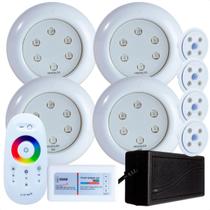 Kit 4 Refletores Led 9w RGB ABS e Comando Iluminação Piscina Vinil