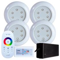 Kit 4 Refletores Led 9w RGB ABS e Comando para Iluminação Piscina