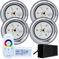 Kit 4 Refletores Led 9w RGB Inox e Comando para Iluminação Piscina Kit 4 Refletores Led 9w RGB Inox e Comando para Iluminação Piscina