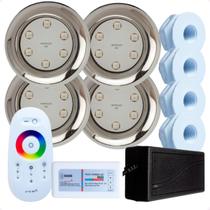 Kit 4 Refletores Led 9w RGB Inox S e Comando para Iluminação Piscina Fibra Kit 4 Refletores Led 9w RGB Inox S e Comando para Iluminação Piscina Fibra