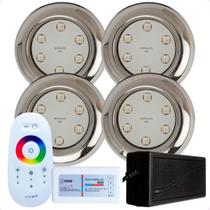 Kit 4 Refletores Led 9w RGB Inox S e Comando para Iluminação Piscina Kit 4 Refletores Led 9w RGB Inox S e Comando para Iluminação Piscina