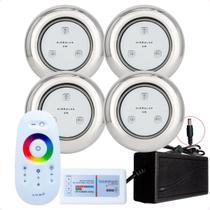 Kit 4 Refletores Led 9w RGB Inox S e Comando para Iluminação Piscina Kit 4 Refletores Led 9w RGB Inox S e Comando para Iluminação Piscina