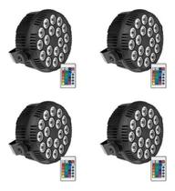 Kit 4 Refletores Led Mini Slim 18 Leds Rgb 3W Efeito Strobo