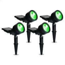 Kit 4 Refletores Luminária Solar Spot Jardim Super Led Verde