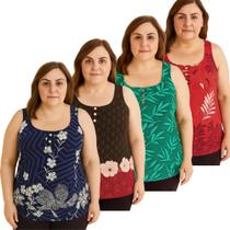 Kit 4 Regata Blusa Feminina Liganete Estampada Senhoras Sortidas GG