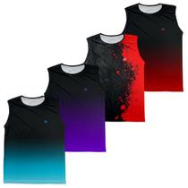 Kit 4 Regata Camiseta Cavada Masculina Academia Dry Fitness Protecao UV Secagem rapida Musculacao Tr