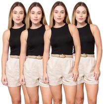 Kit 4 Regatas Feminina Alça Larga de Viscose