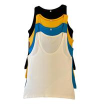 Kit 4 Regatas Femininas Decote Canoa em Viscolycra Preto Amarelo Azul e Off White