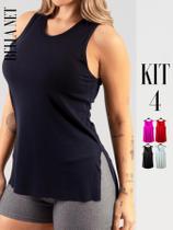 Kit 4 Regatas Femininas Para Academia Regata Cumprida Tapa Bumbum - Multicolorido - G Kit 4 Regatas Femininas Para Academia Regata Cumprida Tapa Bumbum - Multicolorido - G