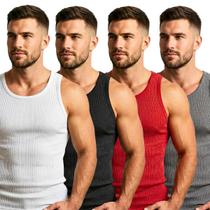Kit 4 Regatas Masculinas Academia Canelada Slim Fit Modelo Americano Treino Fitness Verão