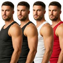 Kit 4 Regatas Ribana Canelada Masculina Slim Fit Estilo Americana Gringa Academia Treino Fitness Pre