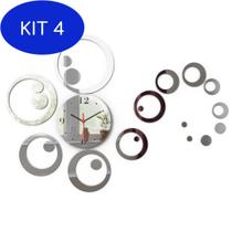 Kit 4 Relógio De Parede Decorativo Espelhado Bolas Sala