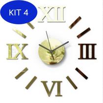Kit 4 Relógio De Parede Romado Dourado 55Cm Monte Você Mesmo