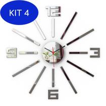Kit 4 Relógio Parede Espelho Monte Você Mesmo Moderno 35Cm