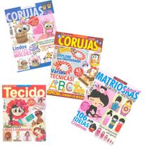 Kit 4 Revistas Artesanato Matrioskas Corujas Pintura Tecido Riscos Moldes Multitécnica