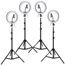 Kit 4 Ring Light Anel De Luz Led 10" 26cm Tripé Grande 2,1m