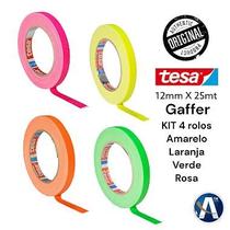KIT 4 rls Fita Tecido Gaffer Tape Tesa 12mmX25m Fluorescente