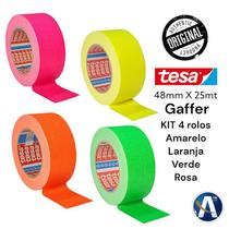 KIT 4 rls Fita Tecido Gaffer Tape Tesa 48mmX25m Fluorescente