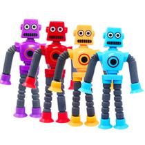 Kit 4 Robô Cartoon Tubo Telescópico Fofo Design Criativo Brinquedo infantil para crianças