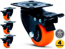 Kit 4 Roda Rodinha Giratória Placa Laranja C/ Trava 35mm Colson 6235