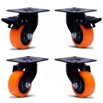 Kit 4 Rodas Giratórias Rodizios Borracha C/ Freio Peso 400kg