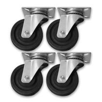 Kit 4 Rodinhas 12cm Borracha 5 Pol c Placa Giratória Kit 4 Rodinhas 12cm Borracha 5 Pol c Placa Giratória