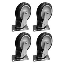 Kit 4 Rodinhas 12cm Plástico BP 5 Pol c Placa Giratória Kit 4 Rodinhas 12cm Plástico BP 5 Pol c Placa Giratória