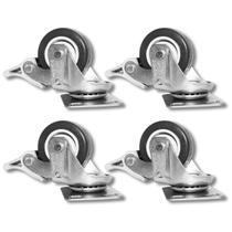 Kit 4 Rodinhas Cinza 4 Pol BP Com Freio com Placa Giratória