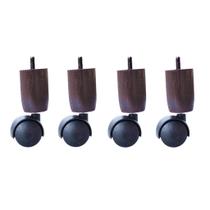 Kit 4 Rodinhas Para Cama Box ou Baú Marrom Rodízios de Madeira e Plástico