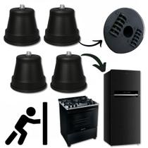 Kit 4 Rodinhas Pretas Fogão Geladeira Freezer Suporta até 380kg Universal Limpeza Fácil Rodízio