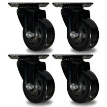 Kit 4 Rodízio 75 mm Giratório Placa Rodinha Reforçada Rolamento Esfera Para Móveis Pesador Sofá Mesa Estante Balcão