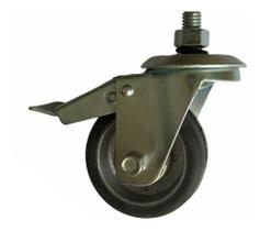 Kit 4 Rodizio Alumínio Borracha 3pol. Rosca C/ Freio 80kg