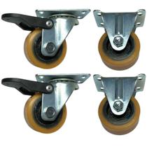 Kit 4 Rodizio Alumínio Pu 2pol. R210 Placa (2 Girat. Freio +2 Fixo)