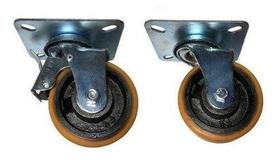 Kit 4 Rodizio Ferro Pu 4pol. R414 Girat. Placa (2 C/ Freio + 2 Sem) 200kg Por Roda