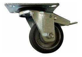 Kit 4 Rodizio Girat Placa Freio Aluminio Borracha 3pol. 80kg Kit 4 Rodizio Girat Placa Freio Aluminio Borracha 3pol. 80kg