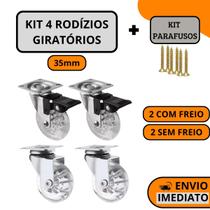 Kit 4 Rodízio Giratório Gel Rodinha De Silicone Com Parafusos 35mm