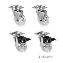 KIT 4 Rodízio Giratório GEL Silicone com chapa - 2 Com Trava 2 Sem Trava KIT 4 Rodízio Giratório GEL Silicone com chapa - 2 Com Trava 2 Sem Trava