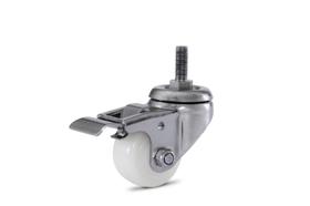 Kit 4 rodizio inox 304 girat espiga c/ trava roda 50mm nylon